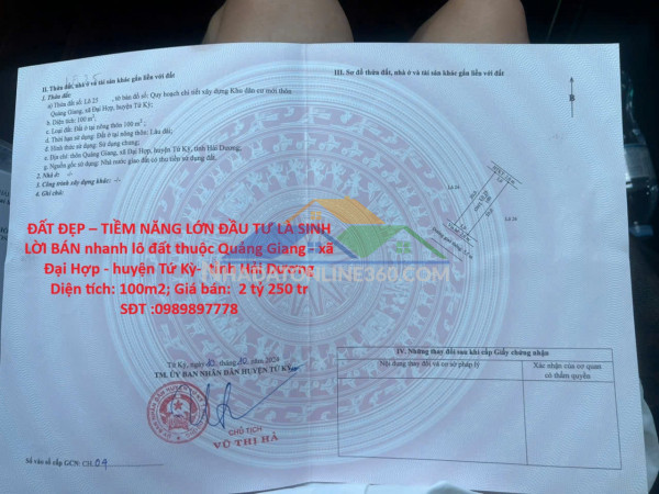 Đất đẹp – tiềm năng lớn đầu tư là sinh lời bán nhanh lô đất tại huyện tứ kỳ tỉnh hải dương