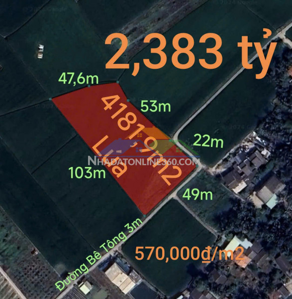 Bán gấp lô đất lúa hai mặt tiền hạ giá 570 triệu.công