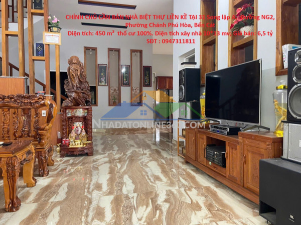 Chính chủ cần bán nhà biệt thự liền kề tại 31 song lập a,  đường ng2, phường chánh phú hòa, bến cát