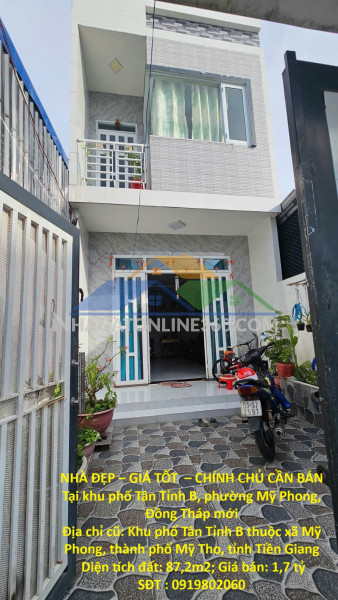 Nhà đẹp – giá tốt  – chính chủ cần bán tại khu phố tân tỉnh b, phường mỹ phong, đồng tháp mới