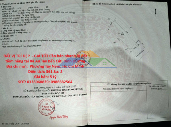 Đất vị trí đẹp  - giá tốt cần bán nhanh lô đất tiềm năng tại xã an tây bến cát, bình dương