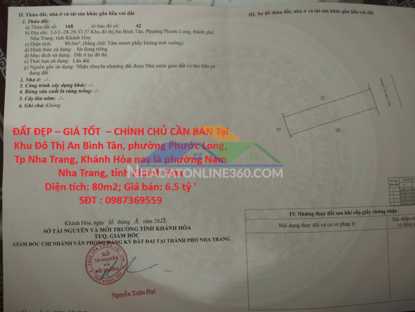 Đất đẹp – giá tốt  – chính chủ cần bán tại khu đô thị an bình tân, phường phước long, tp nha trang