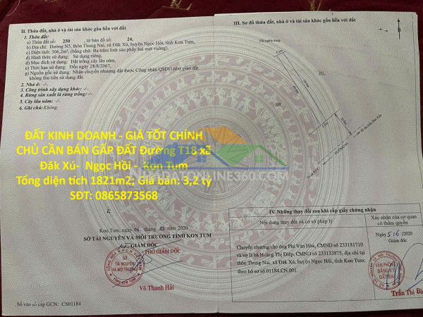 Đất kinh doanh - giá tốt chính chủ cần bán gấp đất đường t18 xã đăk xú-  ngọc hồi -  kon tum