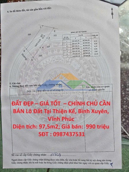 Đất đẹp – giá tốt  – chính chủ cần bán lô đất tại thiện kế, bình xuyên, vĩnh phúc