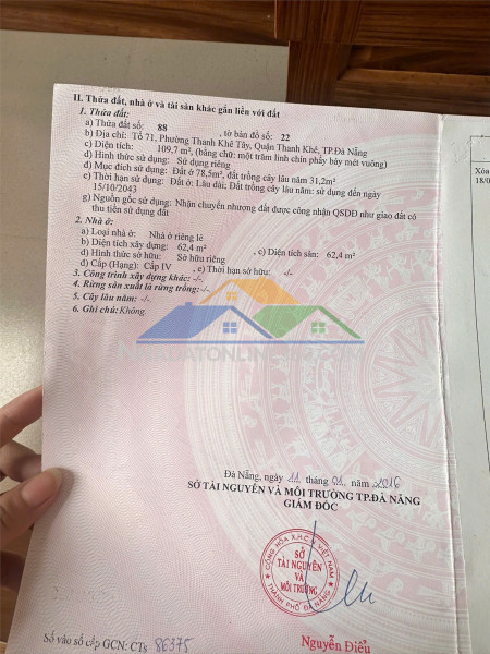 Đất đẹp- giá tốt chính chủ cần bán nhanh lô đất tặng kèm nhà cấp 4 tại quận thanh khê, tp đà nẵng