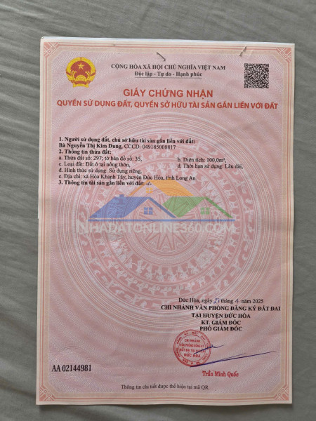 Chính chủ bán đất xã hòa khánh tây, huyện đức hòa, tỉnh long an