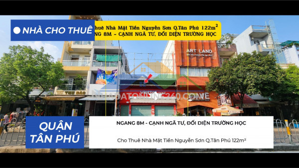 Cho thuê nhà mặt tiền nguyễn sơn q.tân phú 128m²,ngang 8m, cạnh ngã tư, trường học