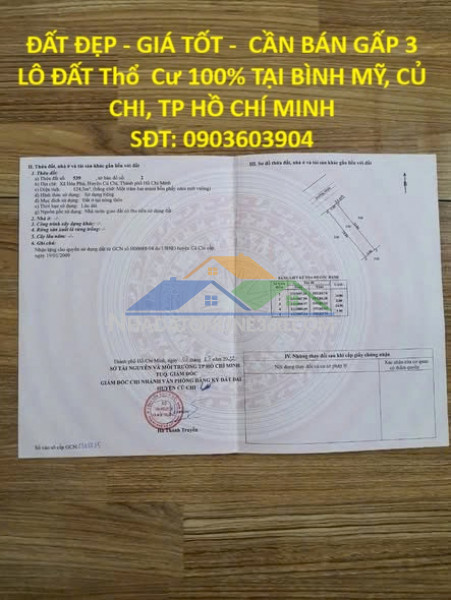 Đất đẹp - giá tốt -  cần bán gấp 3 lô đất thổ  cư 100% tại bình mỹ, củ chi, tp hồ chí minh