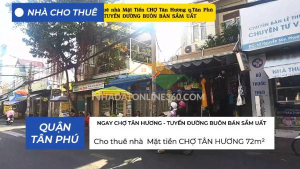 Cho thuê nhà mặt tiền chợ tân hương q.tân phú 90m², 16triệu