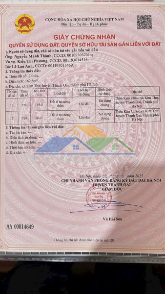 Bán lô đất thổ cư kim châu, kim thư, thanh oai, hà nội . otô vào nhà, dt 43,6 lô góc mặt tiền 5,2m và 6,6m. cách đường quốc lộ 21b 500m. vị trí đẹp hàng xóm