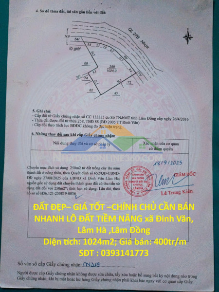 Đất đẹp– giá tốt –chính chủ cần bán nhanh lô đất tiềm năng xã đinh văn lâm hà ,lâm đồng