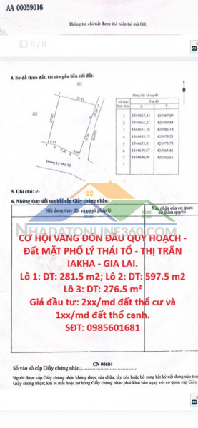 Cơ hội vàng đón đầu quy hoạch - đất mặt phố lý thái tổ - thị trấn iakha - gia lai.