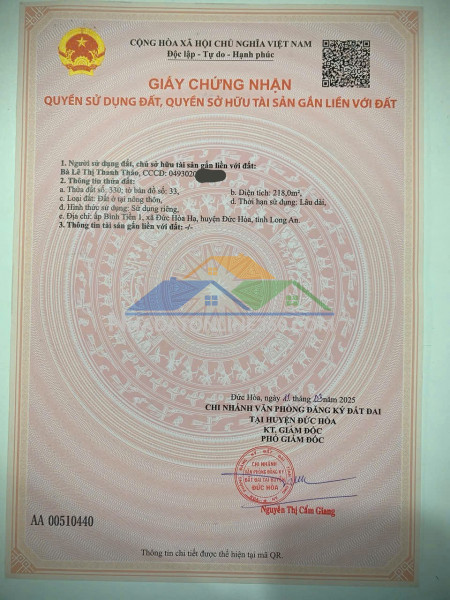 Đất chính chủ - nền thổ cư ấp bình tiền 1, xã đức hòa hạ, đức hòa - long an