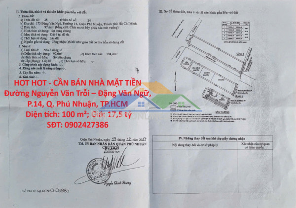 Hot hot - cần bán nhà mặt tiền đường nguyễn văn trỗi – đặng văn ngữ, p.14, q. phú nhuận, tp.hcm