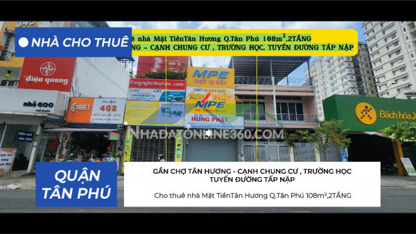 Cho thuê nhà mặt tiềntân hương q.tân phú 108m²,2tầng, 16triệu