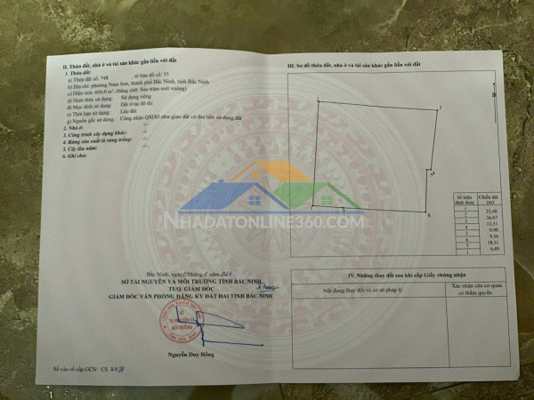 Chính chủ cần bán lô đất 600m2 ngõ 460 tự thôn, phường nam sơn, tp bắc ninh