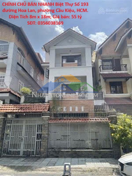 Chính chủ bán nhanh biệt thự số 193 đường hoa lan, phường cầu kiệu, hcm. diện tích 8m x 18m