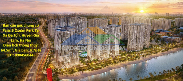 Bán căn góc chung cư paris 3 ocean park, 2 phòng ngủ, 2 vệ sinh tại xã đa tốn, huyện gia lâm, hà nội