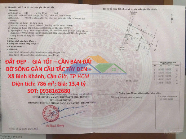 Đất đẹp -  giá tốt – cần bán đất bờ sông gần cầu tắc tây đen – xã bình khánh, cần giờ, tp hcm