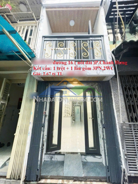 Nhà 2 tầng hẻm 23/ đường 16 (nối dài) p.chánh hưng (p4 q8 cũ ). giá 2,67 tỷ tl