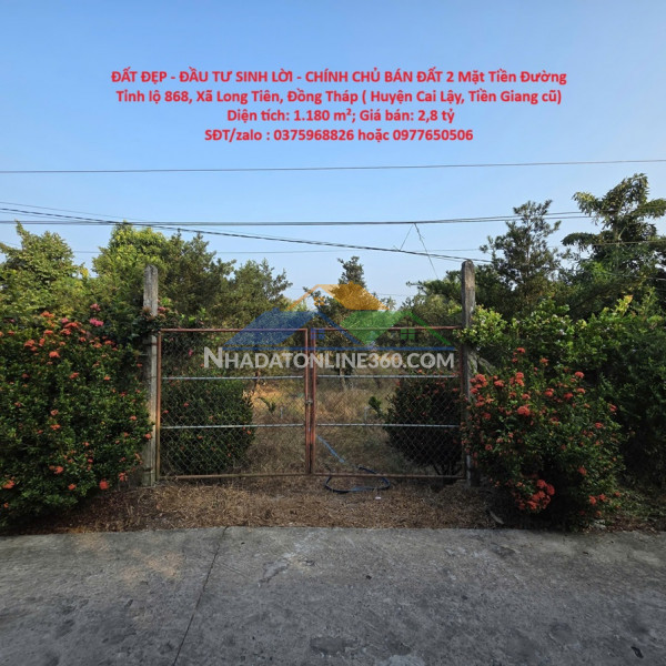 Đất đẹp - đầu tư sinh lời - chính chủ bán đất 2 mặt tiền đường tỉnh lộ 868, xã long tiên, đồng tháp