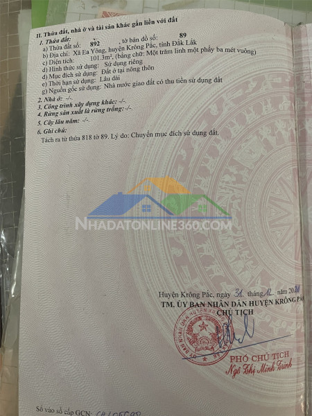 Đất đẹp – giá tốt  – chính chủ cần bán gấp đất tại ea yông, krông pắc, đăk lăk