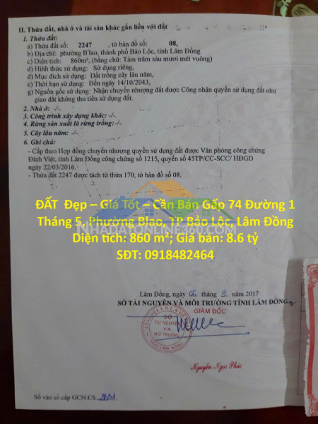 Đất  đẹp – giá tốt – cần bán gấp – đường 1 tháng 5 – phường blao – tp bảo lộc – lâm đồng