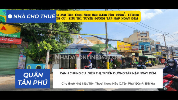 Cho thuê nhà mặt tiền thoại ngọc hầu q.tân phú 160m², 18triệu