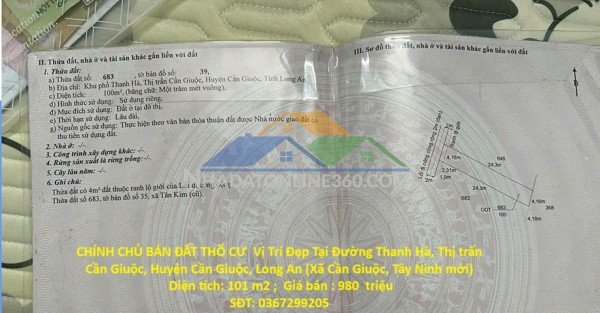 Chính chủ bán đất thổ cư  vị trí đẹp tại tt cần giuộc, huyện cần giuộc, tỉnh long an