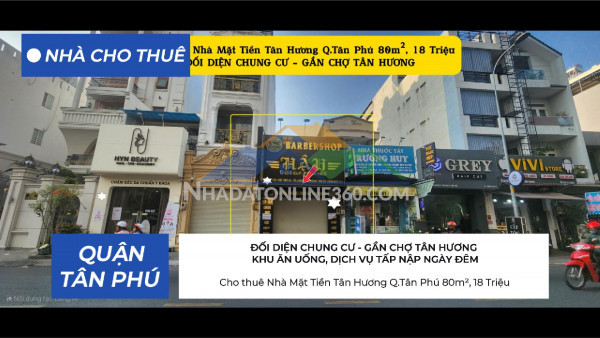 Cho thuê nhà mặt tiền tân hương q.tân phú 80m², 18triệu - đối diện chung cư