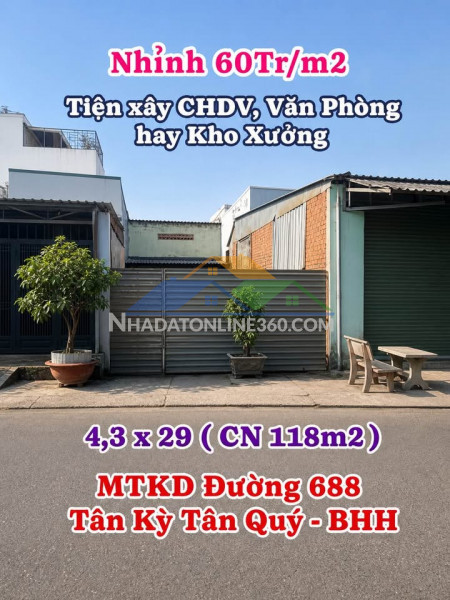 Hàng thơm giá tốt  4.3x29 mặt tiền đường 688 tktq – sát aeon tân phú  chỉ 7.x tỷ