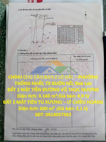 Đất đẹp – giá tốt – chính chủ cần bán 2 lô đất – phường thống nhất, tx buôn hồ, đak lak