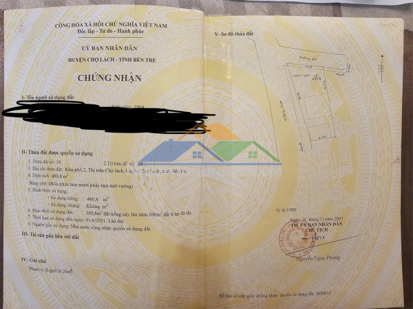 Đất đẹp - vị trí đắc địa - chính chủ bán nhanh lô góc 2 mặt tiền trung tâm thị trấn chợ lách bến tre
