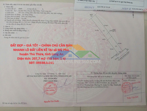 Đất đẹp – giá tốt – chính chủ cần bán nhanh lô đất liền kề tại huyện thủ thừa tỉnh long an
