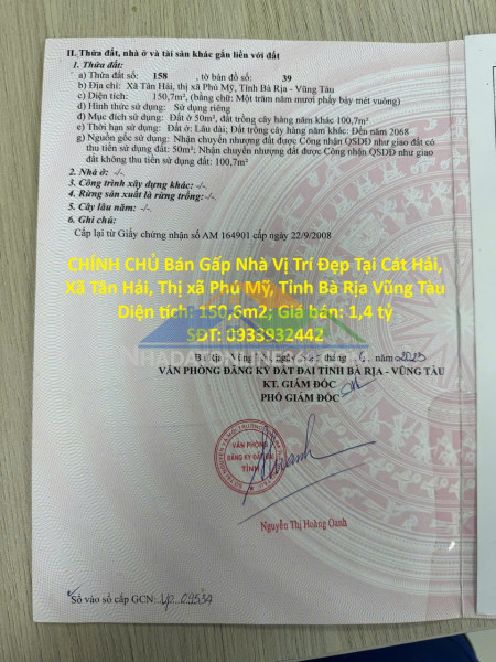 Chính chủ bán gấp nhà vị trí đẹp tại cát hải, xã tân hải,...