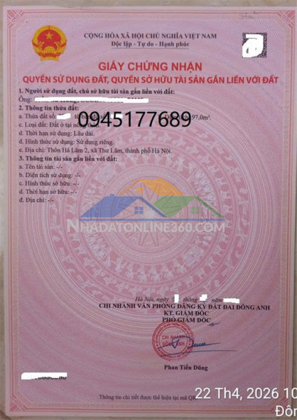 Đất mặt đường thư lâm- thôn hà lâm 2 -thuỵ lâm - đông anh -hn (mới là xã thư lâm- hn) - 13t