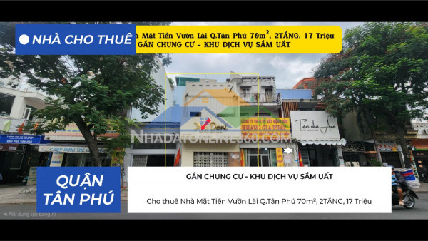 Cho thuê nhà mặt tiền vườn lài q.tân phú 70m², 2tầng, 17triệu