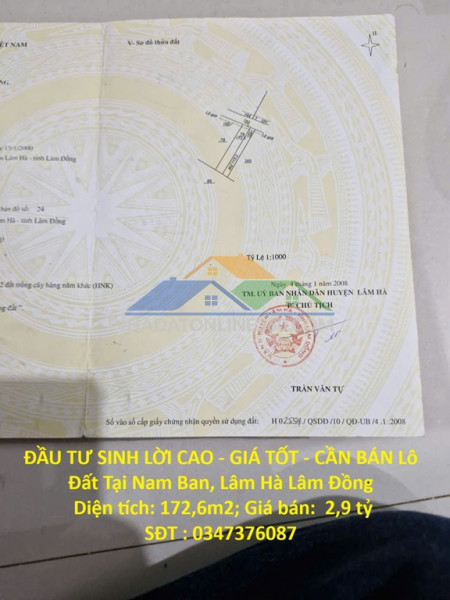 Đầu tư sinh lời cao - giá tốt - cần bán lô đất tại nam ban, lâm hà lâm đồng