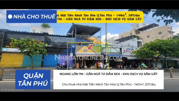 Cho thuê nhà mặt tiền kênh tân hóa q.tân phú–140m², 20triệu