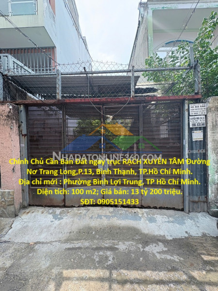 Chính chủ cần bán đất ngay trục rạch xuyên tâm đường nơ trang long,p.13, bình thạnh, tp.hồ chí minh.