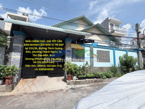 Nhà chính chủ- giá tốt cần bán nhanh căn nhà vị trí đẹp tại thành phố thủ dầu một, tỉnh bình dương