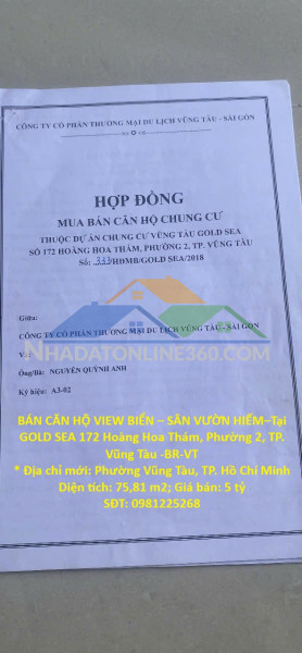 Bán căn hộ view biển – sân vườn hiếm–tại gold sea 172 hoàng...