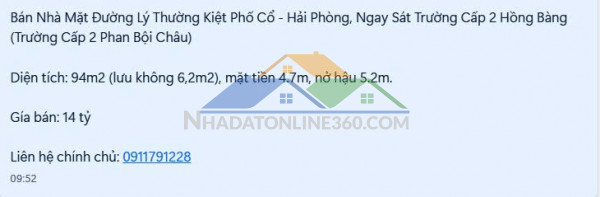 Bán nhà mặt đường lý thường kiệt phố cổ - hải phòng, ngay...
