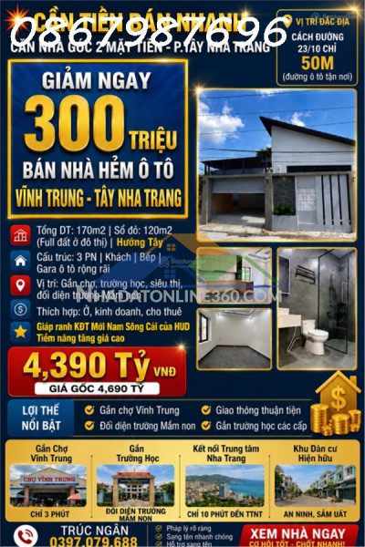 [siêu phẩm căn góc] nhà mới đẹp đối diện trường mầm non vĩnh trung – tây nha trang – đất 170m² – có gara ô tô – giá 4,39 tỷ
