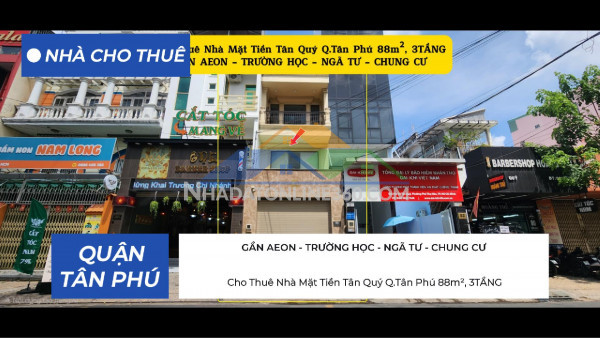 Cho thuê nhà mặt tiền tân quý q.tân phú 88m², 3tầng, gần aeon,...