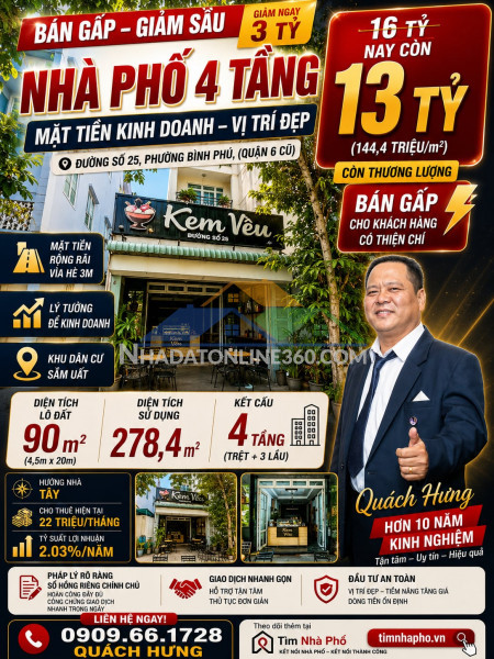 ???? nhà 4 tầng – mt đường số 25 bình phú quận 6 - hđt cao - chỉ 13 tỷ - timnhapho