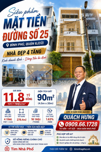 ???? bán nhà mt đường số 25 bình phú quận 6 - 4 tầng - hđt cao - chỉ 11.8 tỷ - timnhapho