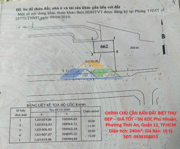 Chính chủ cần bán đất biệt thự đẹp – giá tốt –tại kdc phú nhuận, phường thới an, quận 12, tp.hcm