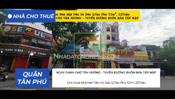Cho thuê nhà mặt tiền gò dầu q.tân phú 72m², 22triệu, ngay cạnh chợ tân hương