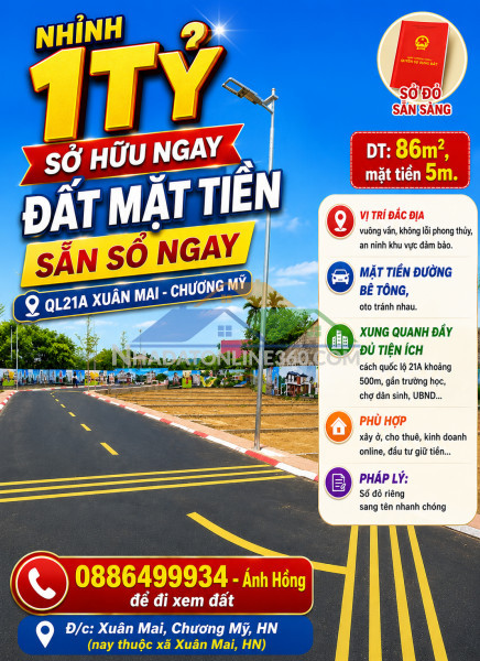 Nhỉnh 1tỷ sở hữu ngay đất mặt tiền sẵn sổ ngay ql21a xuân...